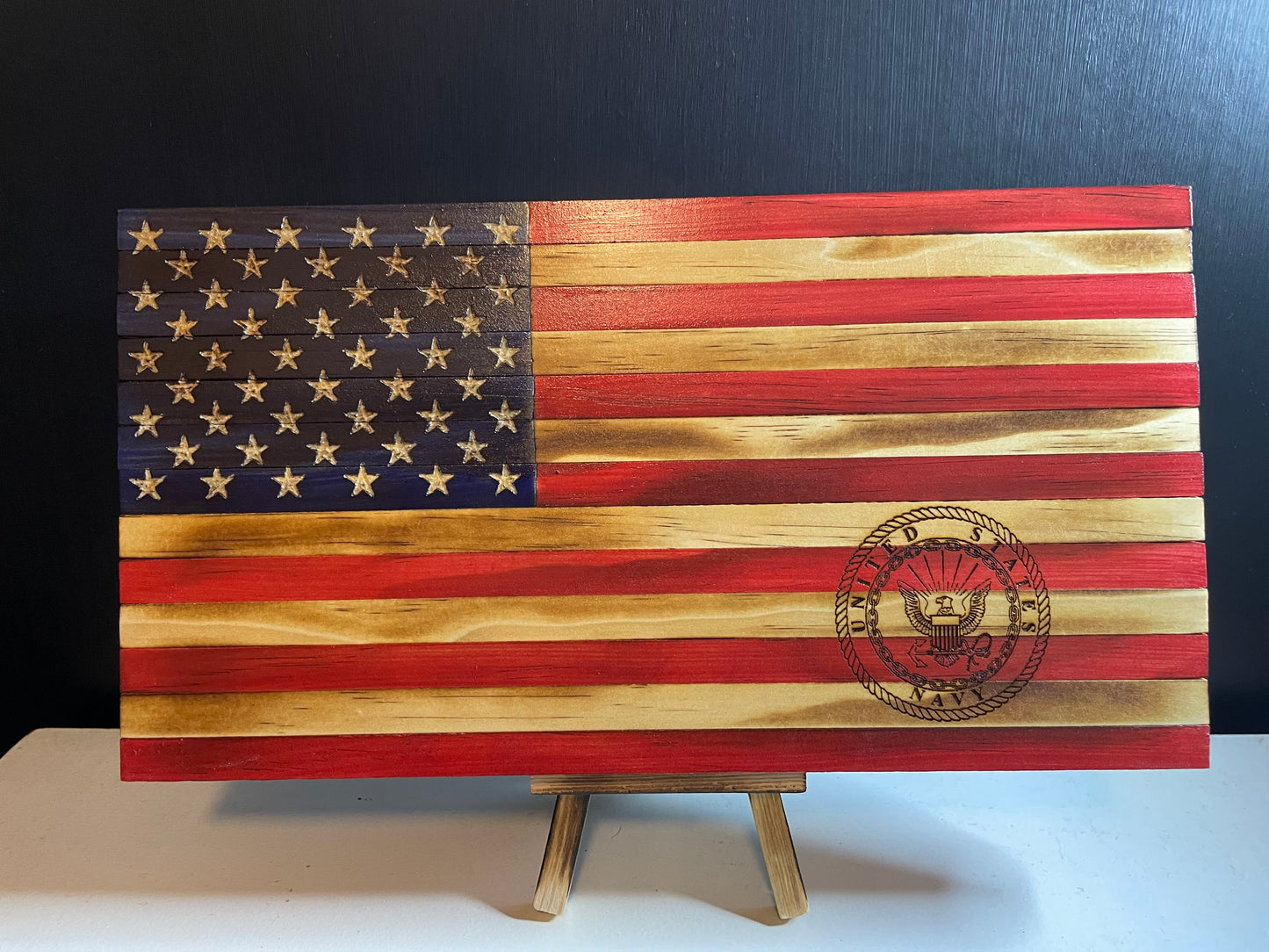 Wooden Desktop US Navy Flag