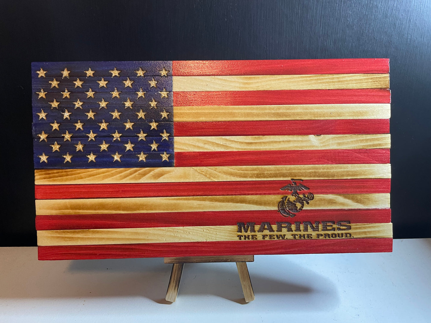 Wooden Desktop USMC Flag