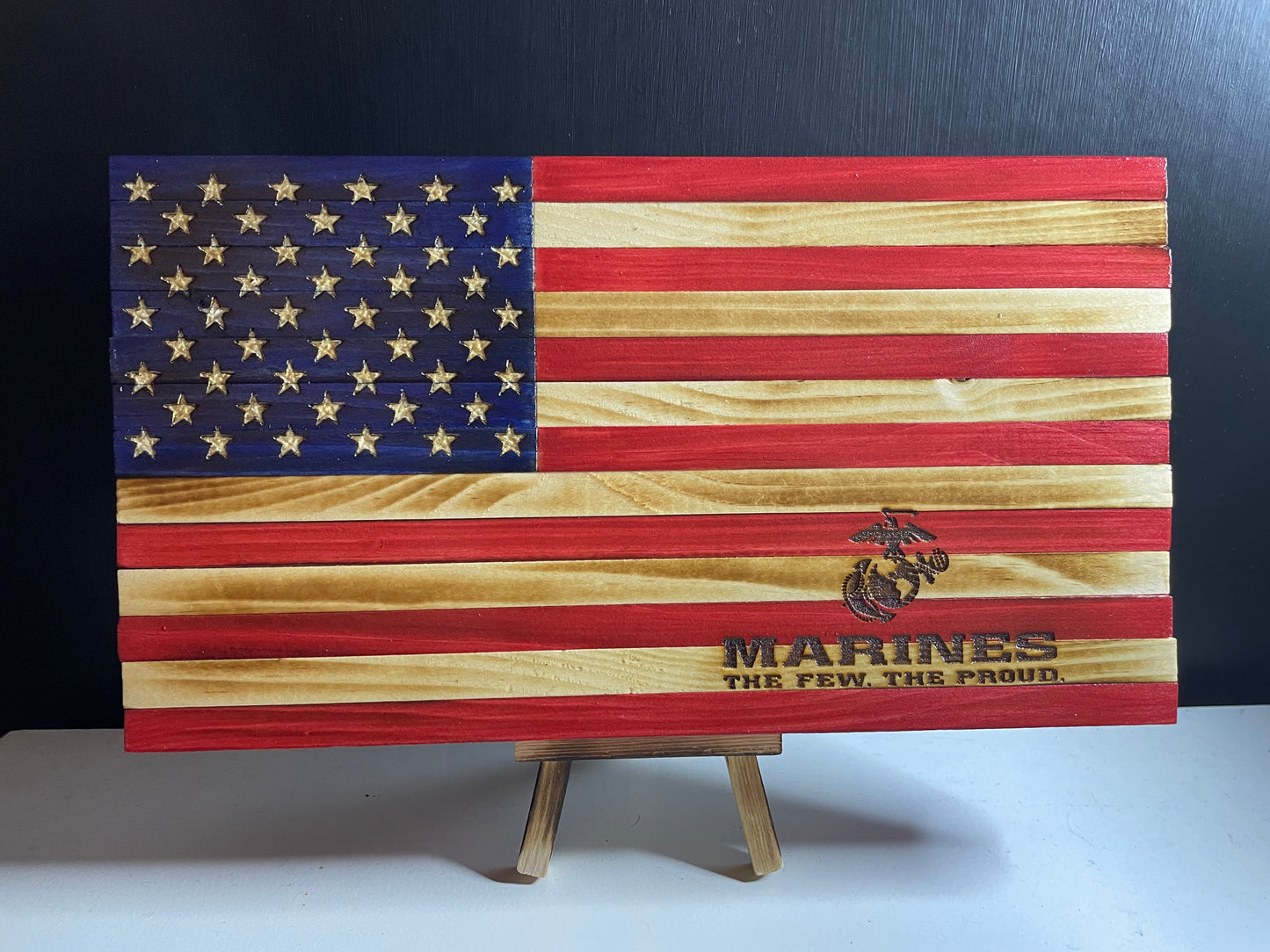 Wooden Desktop USMC Flag