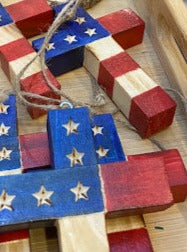 Wood Flag Cross Ornament