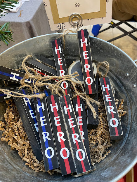 Wood Block Hero Ornaments - Police/Firefighter